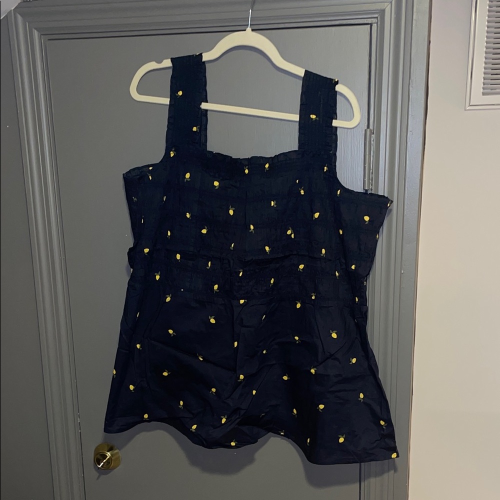 Lane Bryant Navy Blue Tank Top with Yellow Lemon Embroidery